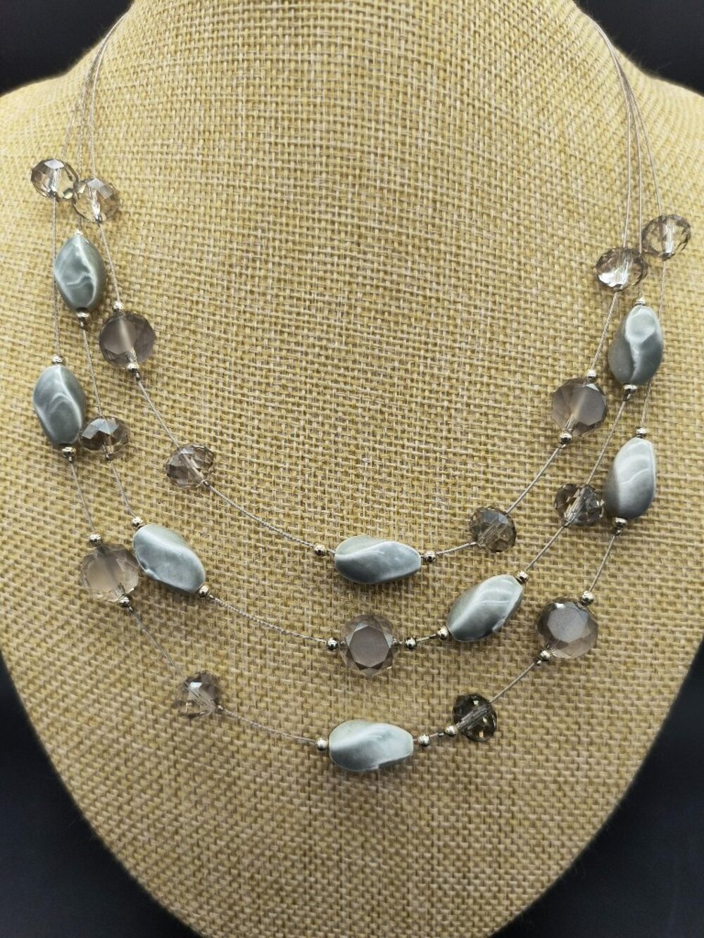 ACM Layered Floating Bead Necklace – Smoky & Stone Mix